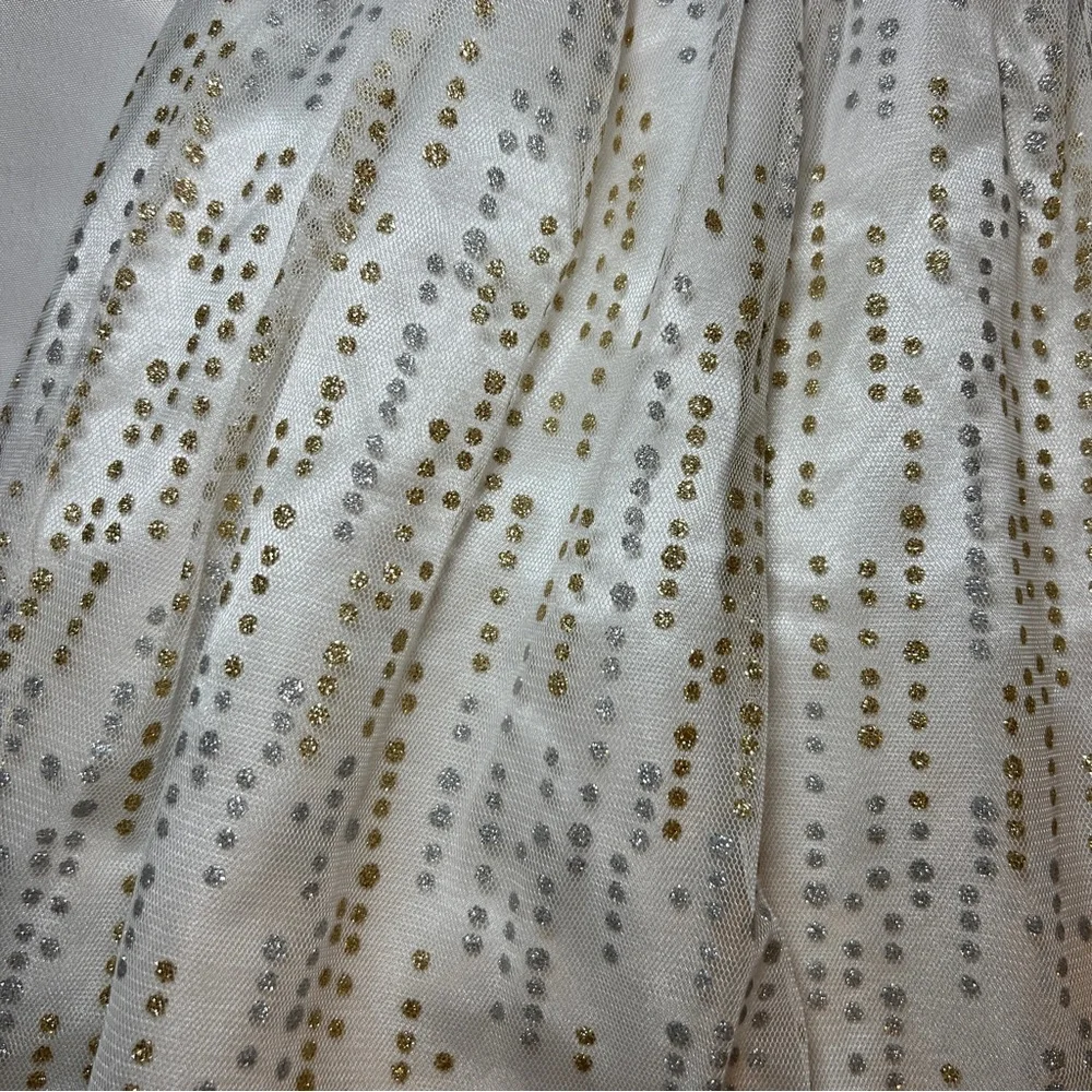 Pinky White and Gold Glittery Tulle Dress Rose Detail Toddler‎ Girl 4T